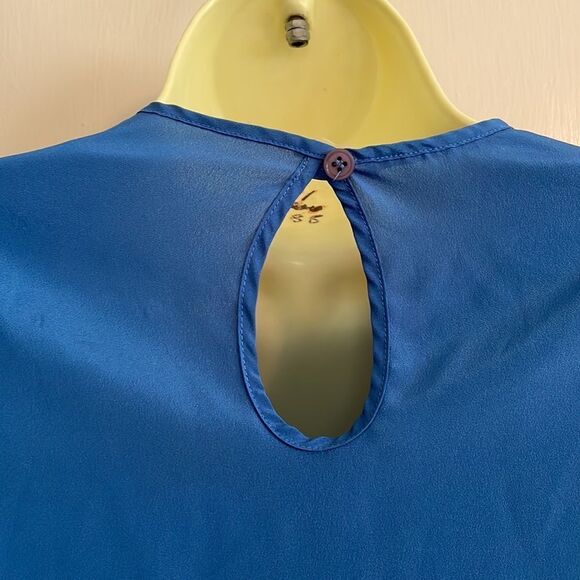 Vintage 80sâroyal blue polyester gathered shoulder long sleeveâblouse - Picture 8 of 9